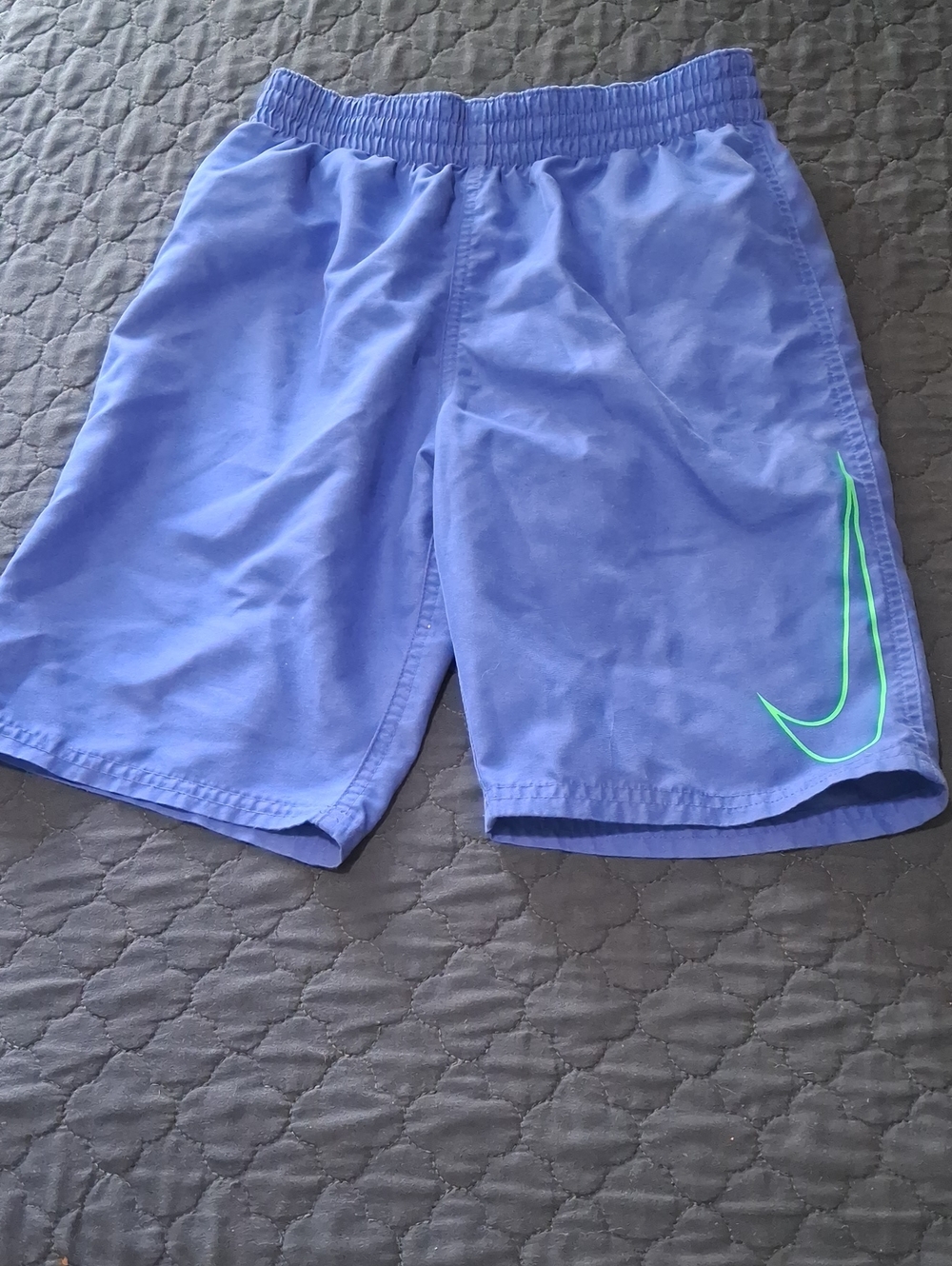 Nike Boys Blue Swim Trunks with Neon Green Swoosh And  FREE flip Flops